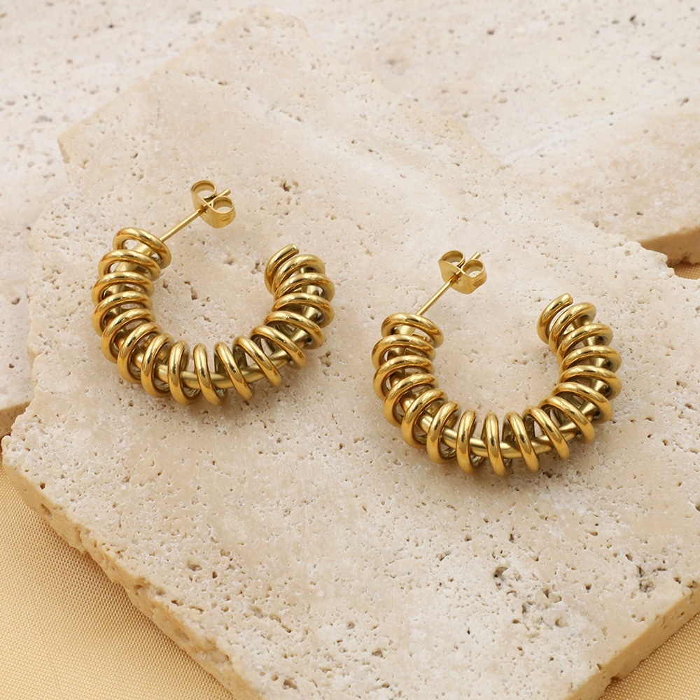 Gold Spiral Hoop Earrings*Swirl Design*Streetwear Earrings*Waterproof Sweatproof